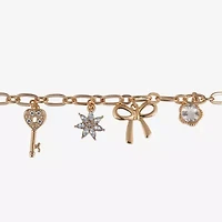 Arizona Gold Tone Womens Bow Heart Keys Charm Bracelet