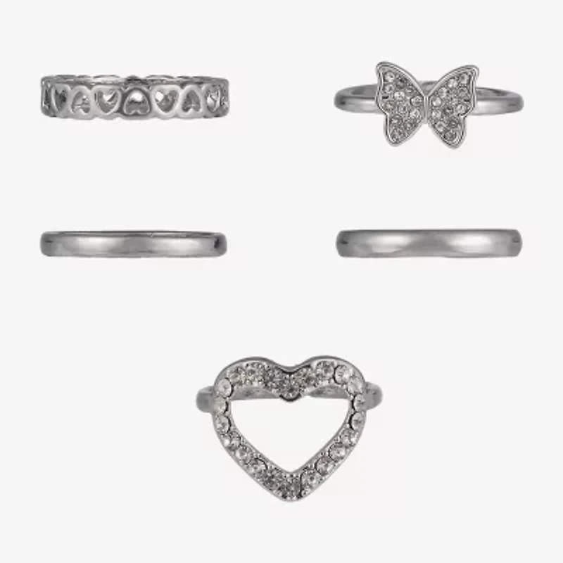 Arizona Silver Tone Womens Butterfly Heart Ring Set