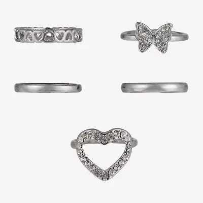 Arizona Silver Tone Womens Butterfly Heart Ring Set