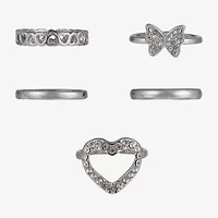 Arizona Silver Tone Womens Butterfly Heart Ring Set