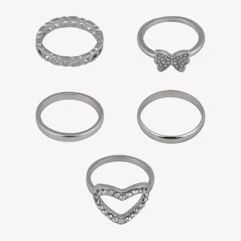 Arizona Silver Tone Womens Butterfly Heart Ring Set