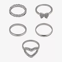 Arizona Silver Tone Womens Butterfly Heart Ring Set