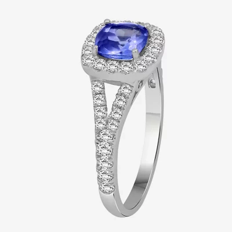 Womens 3 3/8 Ct. T.W. Genuine Blue Tanzanite 10K White Gold Cushion Halo Cocktail Ring
