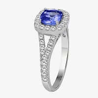 Womens 3 3/8 Ct. T.W. Genuine Blue Tanzanite 10K White Gold Cushion Halo Cocktail Ring
