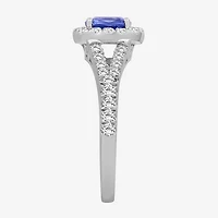 Womens 3 3/8 Ct. T.W. Genuine Blue Tanzanite 10K White Gold Cushion Halo Cocktail Ring