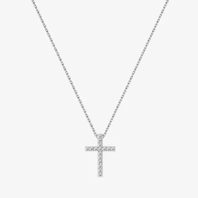 Yes, Please!, (G/I2) Womens 1/10 CT. T.W. Lab Grown White Diamond Sterling Silver Cross 18 Inch Pendant Necklace