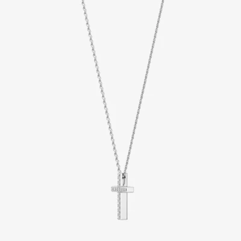 Yes, Please!, (G/I2) Womens 1/10 CT. T.W. Lab Grown White Diamond Sterling Silver Cross 18 Inch Pendant Necklace