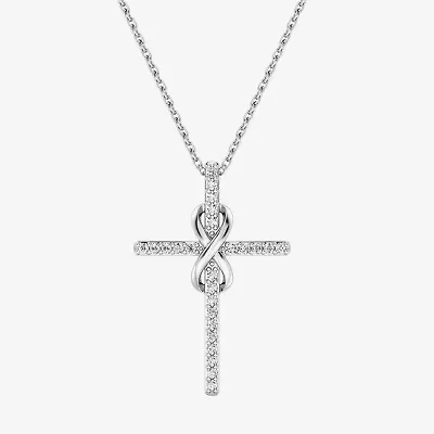 Yes, Please! (G/Si1-Si2) Womens 1/4 CT. T.W. Lab Grown White Diamond Sterling Silver Cross Infinity Pendant