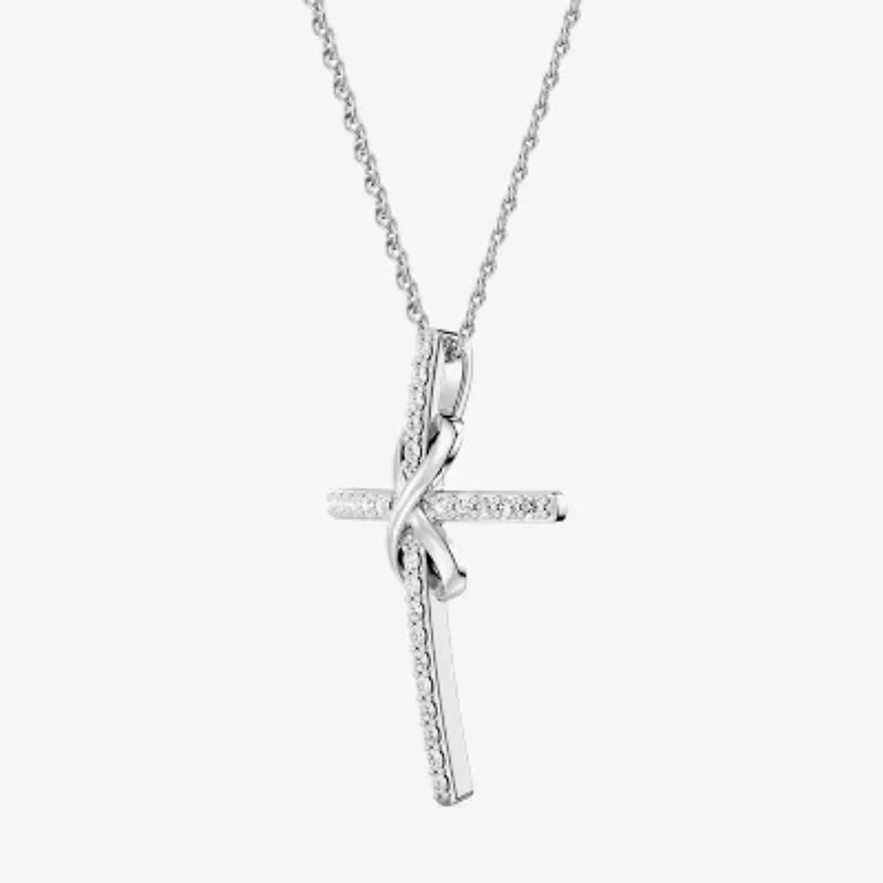 Yes, Please! (G/Si1-Si2) Womens 1/4 CT. T.W. Lab Grown White Diamond Sterling Silver Cross Infinity Pendant