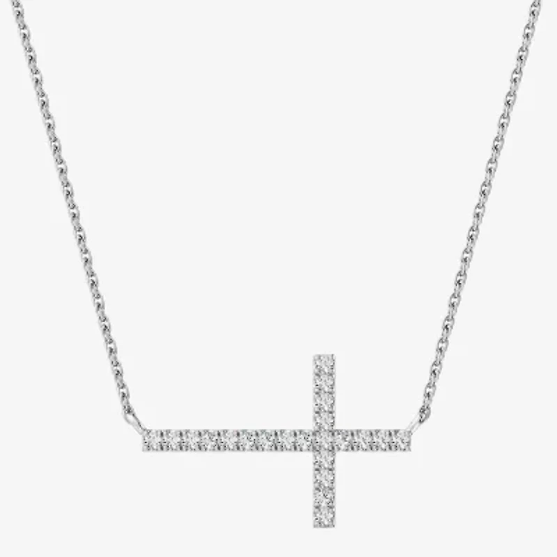 Yes, Please! (G, Si1-Si2) Womens 1/4 CT. T.W. Lab Grown White Diamond Sterling Silver Cross 18 Inch Pendant Necklace