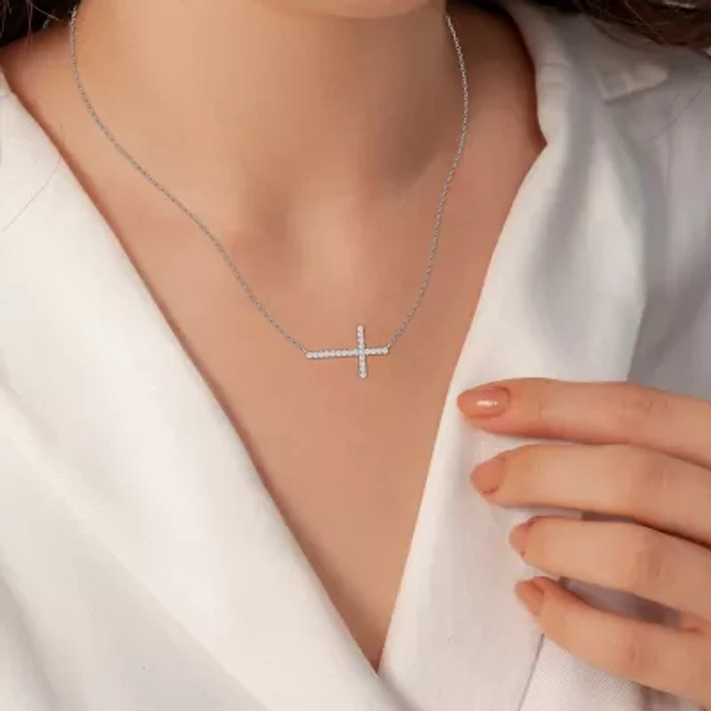 Yes, Please! (G, Si1-Si2) Womens 1/4 CT. T.W. Lab Grown White Diamond Sterling Silver Cross 18 Inch Pendant Necklace