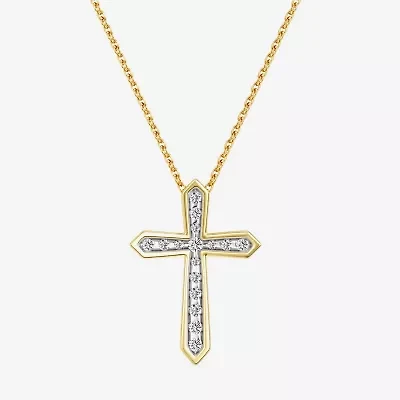 Yes, Please! (G/Si1-Si2) Womens 1/4 CT. T.W. Lab Grown White Diamond 14K Gold Over Silver Cross Pendant