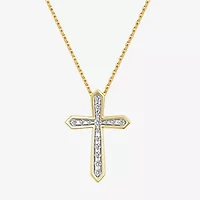 Yes, Please! (G/Si1-Si2) Womens 1/4 CT. T.W. Lab Grown White Diamond 14K Gold Over Silver Cross Pendant