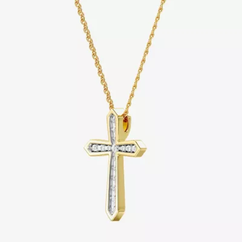 Yes, Please! (G/Si1-Si2) Womens 1/4 CT. T.W. Lab Grown White Diamond 14K Gold Over Silver Cross Pendant
