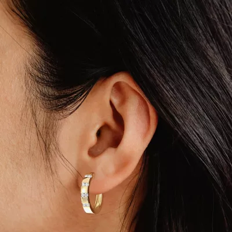 Yes Please! (Si1-Si2, G) Womens 1/4 CT. T.W. Lab Grown White Diamond 14K Gold Over Silver 20.2mm Hoop Earrings
