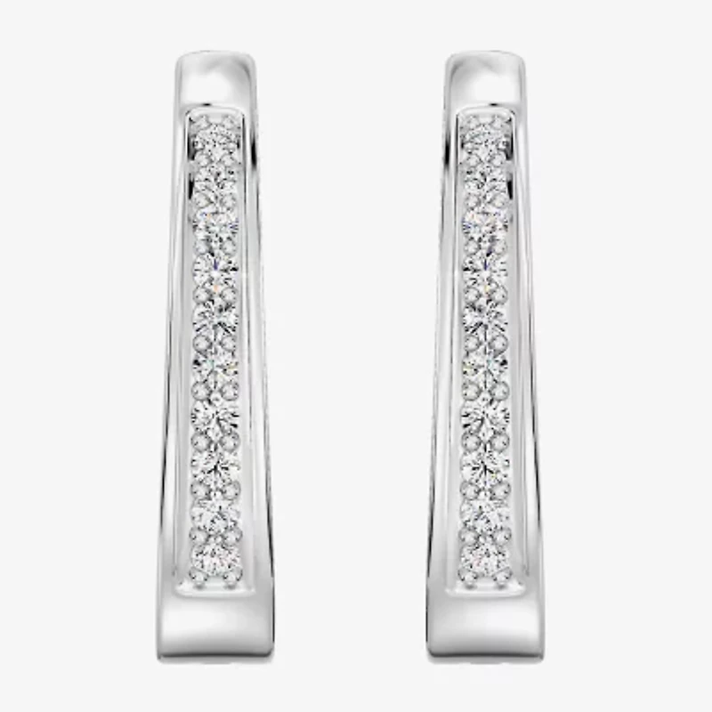 Yes, Please! (G, Si1-Si2) Womens 1/4 CT. T.W. Lab Grown White Diamond Sterling Silver 19.6mm Hoop Earrings