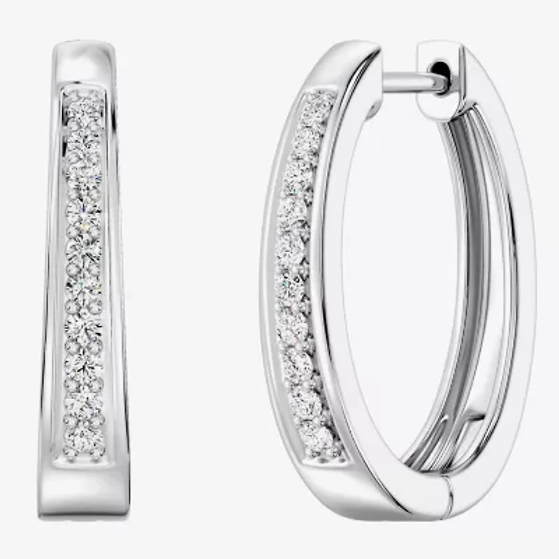 Yes, Please! (G, Si1-Si2) Womens 1/4 CT. T.W. Lab Grown White Diamond Sterling Silver 19.6mm Hoop Earrings