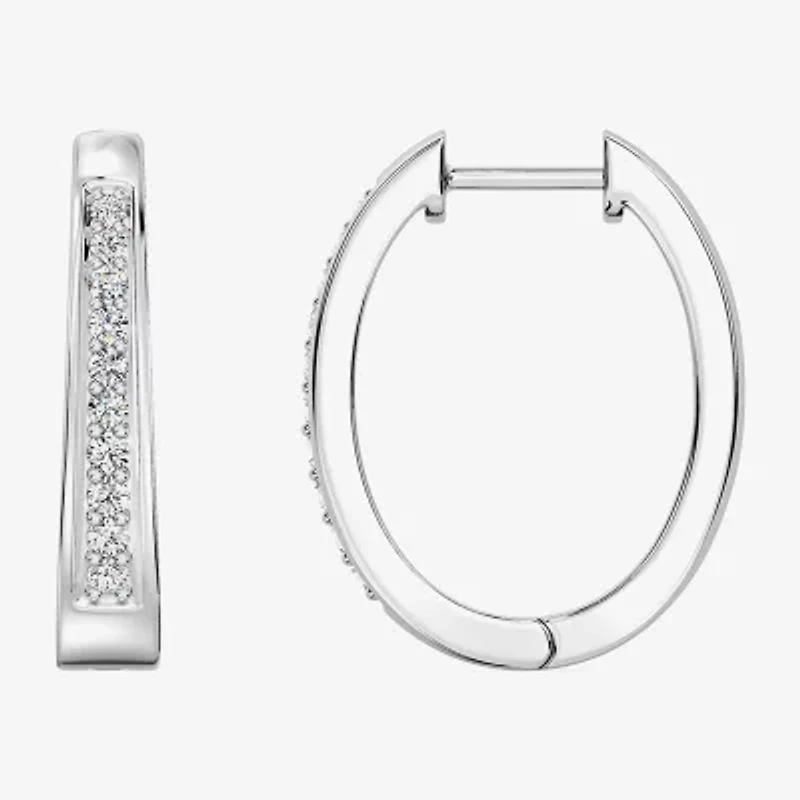 Yes, Please! (G, Si1-Si2) Womens 1/4 CT. T.W. Lab Grown White Diamond Sterling Silver 19.6mm Hoop Earrings