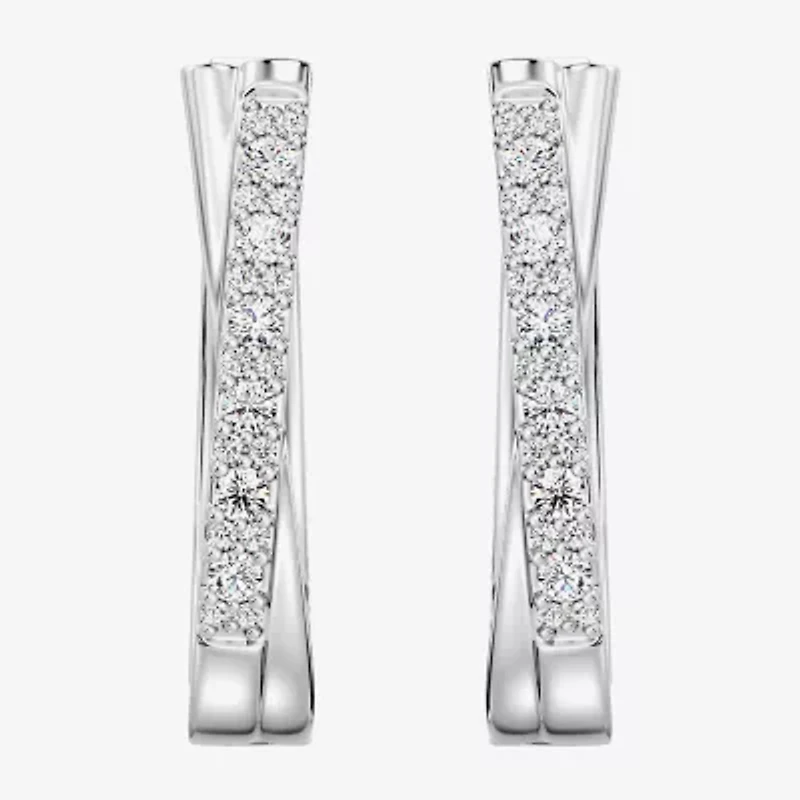 Yes, Please! (G, Si1-Si2) Womens 1/4 CT. T.W. Lab Grown White Diamond Sterling Silver 19.2mm Hoop Earrings