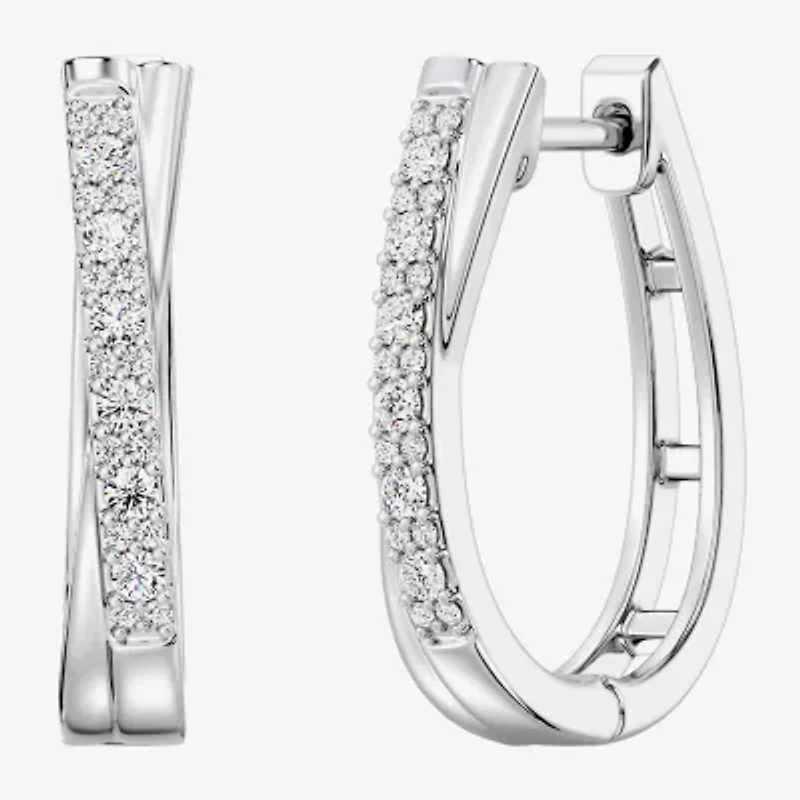 Yes, Please! (G, Si1-Si2) Womens 1/4 CT. T.W. Lab Grown White Diamond Sterling Silver 19.2mm Hoop Earrings