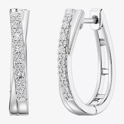 Yes, Please! (G, Si1-Si2) Womens 1/4 CT. T.W. Lab Grown White Diamond Sterling Silver 19.2mm Hoop Earrings