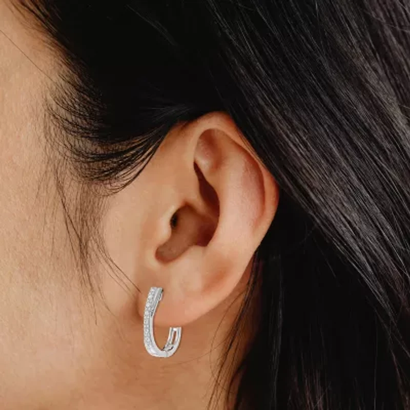 Yes, Please! (G, Si1-Si2) Womens 1/4 CT. T.W. Lab Grown White Diamond Sterling Silver 19.2mm Hoop Earrings