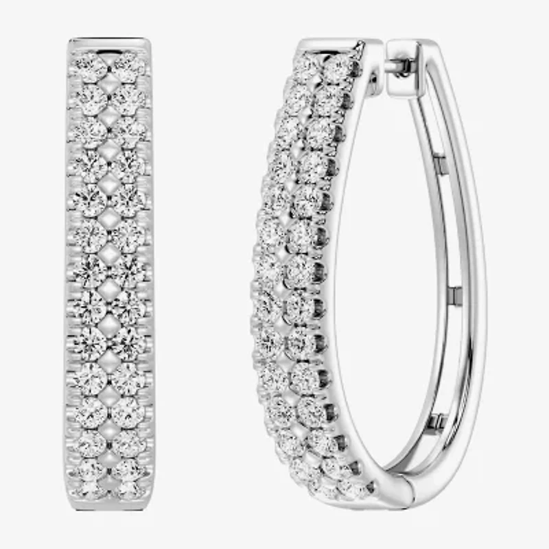 F/ Si1-Si2 Womens 2 CT. T.W. Lab Grown White Diamond Sterling Silver 29.1mm Round Hoop Earrings