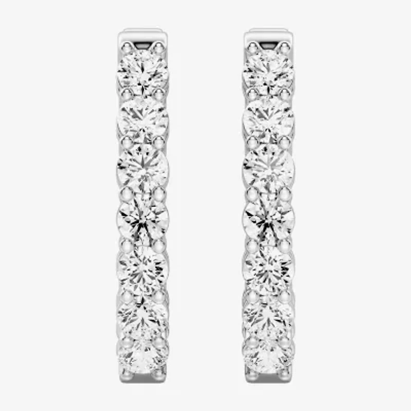 (F, Si1-Si2) Womens 2 CT. T.W. Lab Grown White Diamond Sterling Silver 23.4mm Hoop Earrings