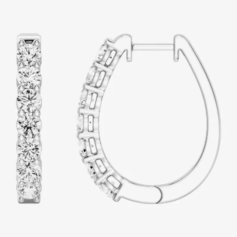 (F, Si1-Si2) Womens 2 CT. T.W. Lab Grown White Diamond Sterling Silver 23.4mm Hoop Earrings