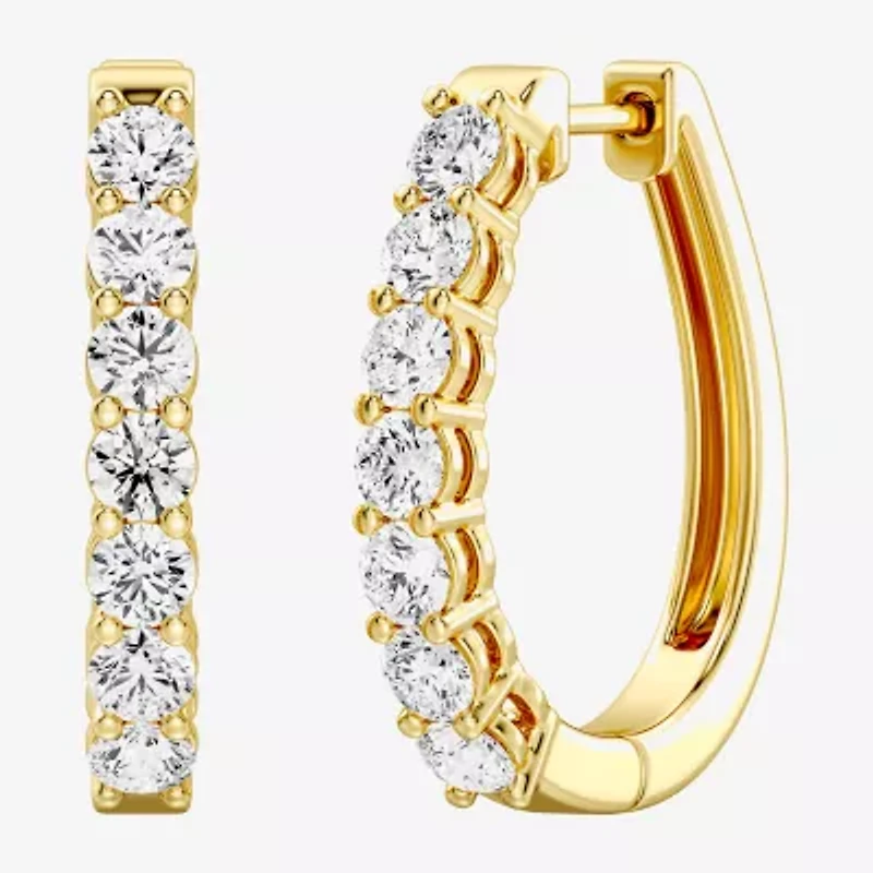 (F, Si1-Si2) Womens 2 CT. T.W. Lab Grown White Diamond 14K Gold Over Silver 23.4mm Hoop Earrings