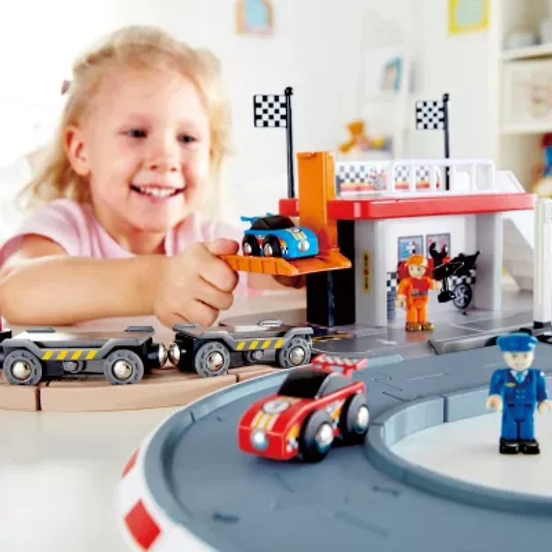 Hape Wooden Race Car Transporter Truck