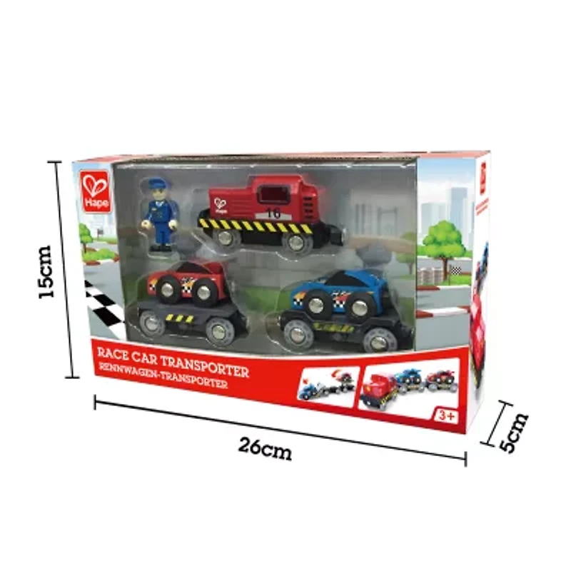 Hape Wooden Race Car Transporter Truck