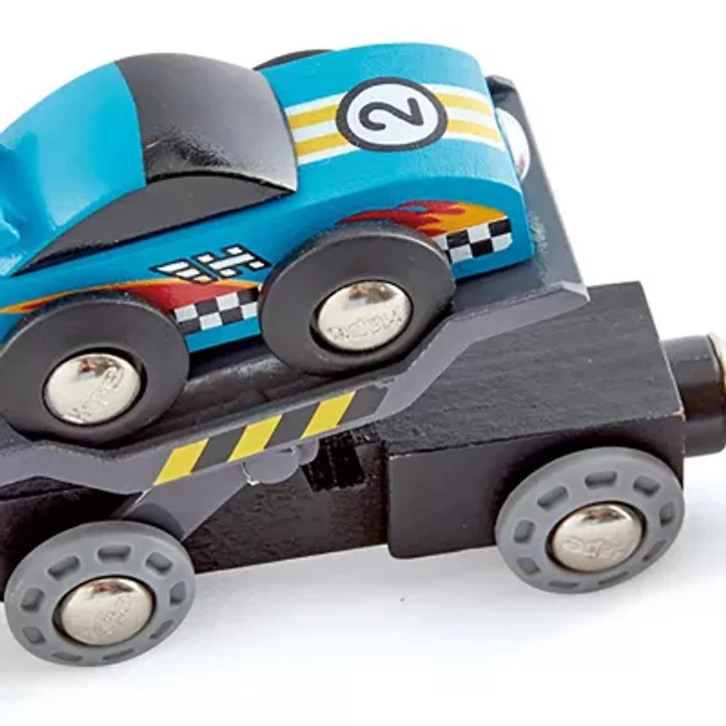 Hape Wooden Race Car Transporter Truck