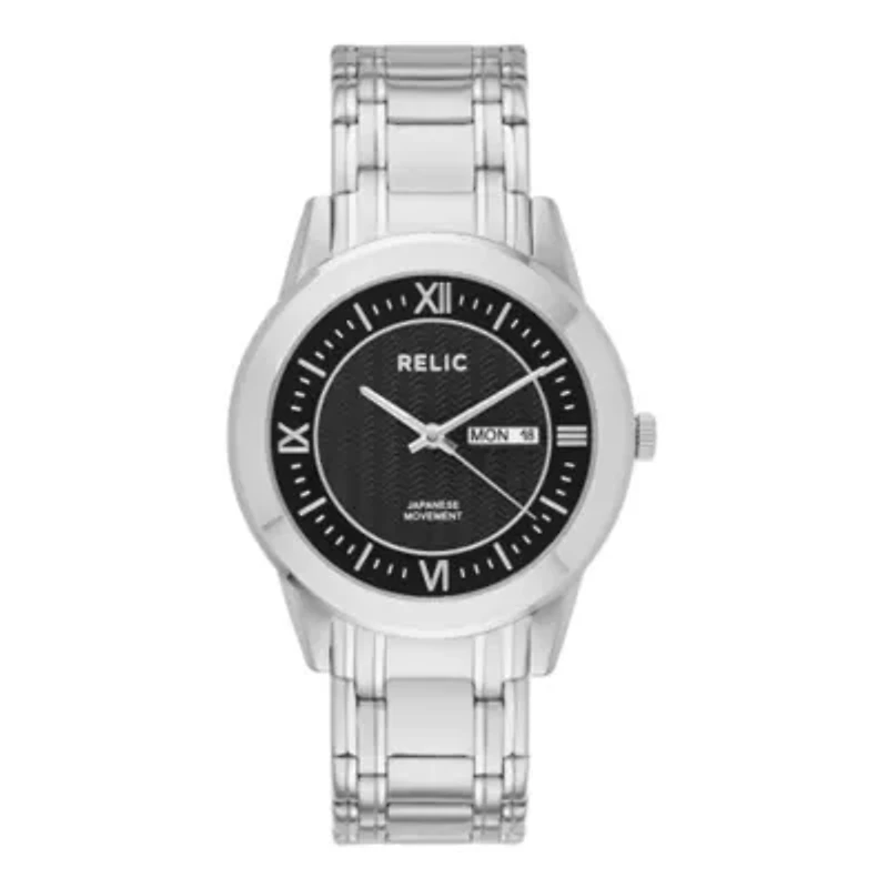 Relic® Mens Silver-Tone Black Herringbone Dial Watch ZR12051