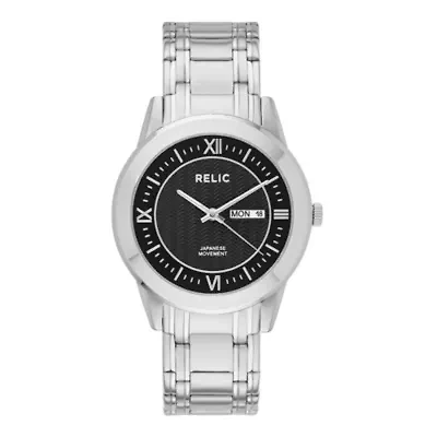 Relic® Mens Silver-Tone Black Herringbone Dial Watch ZR12051