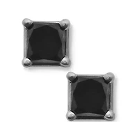 2 CT.T.W. Color-Enhanced Black Diamond Princess-Cut Stud Earrings