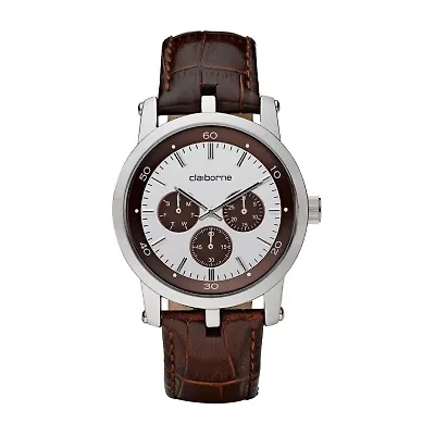 Claiborne Mens Brown Leather Strap Watch