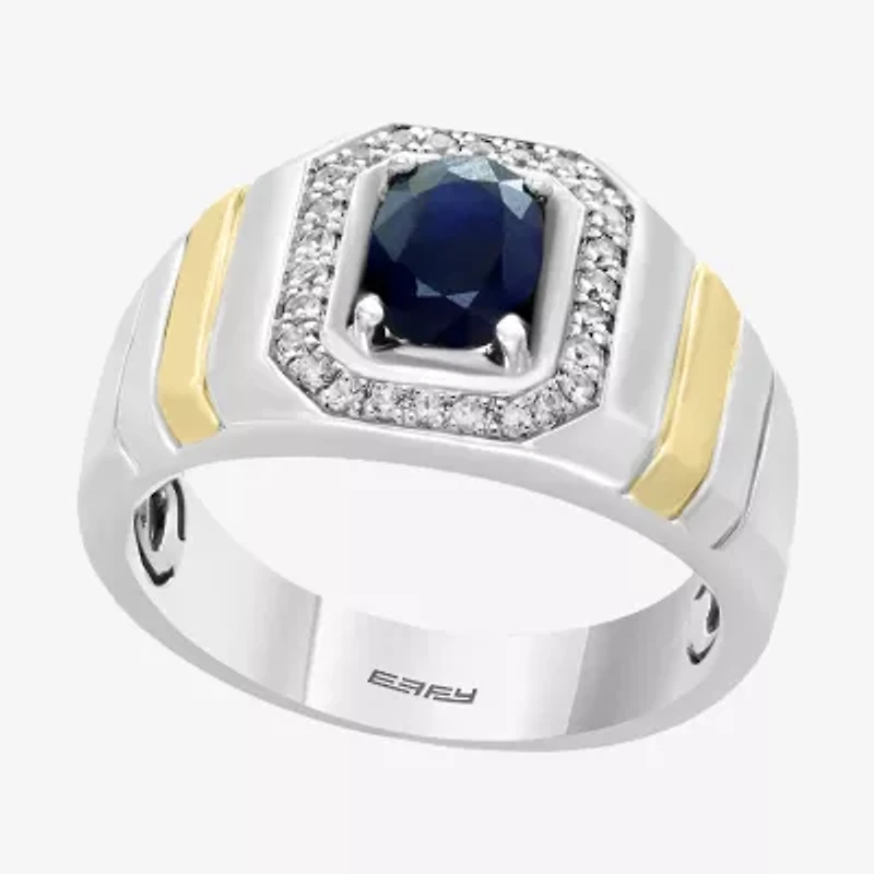 LIMITED QUANTITIES! Effy Final Call Mens Genuine Blue Sapphire & 1/5 CT. T.W. Genuine Diamond Sterling Silver Cocktail Ring