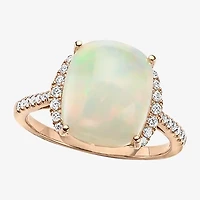 LIMITED QUANTITIES! Effy Final Call Womens Genuine White Opal & 1/5 CT. T.W.  Diamond 14K Rose Gold Cocktail Ring