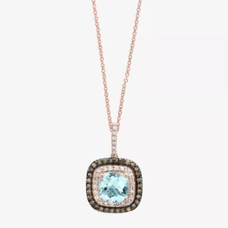 LIMITED QUANTITIES! Effy Final Call Womens Genuine Blue Aquamarine &  1/4 CT. T.W. Genuine Diamond 14K Rose Gold Pendant Necklace
