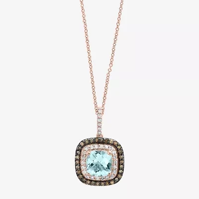 LIMITED QUANTITIES! Effy Final Call Womens Genuine Blue Aquamarine &  1/4 CT. T.W. Genuine Diamond 14K Rose Gold Pendant Necklace