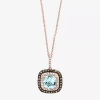 LIMITED QUANTITIES! Effy Final Call Womens Genuine Blue Aquamarine &  1/4 CT. T.W. Genuine Diamond 14K Rose Gold Pendant Necklace