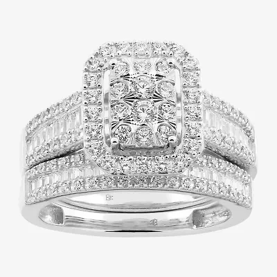Signature By Modern Bride Womens 1 CT. T.W. Natural White Diamond 10K Gold Side Stone Halo Bridal Set