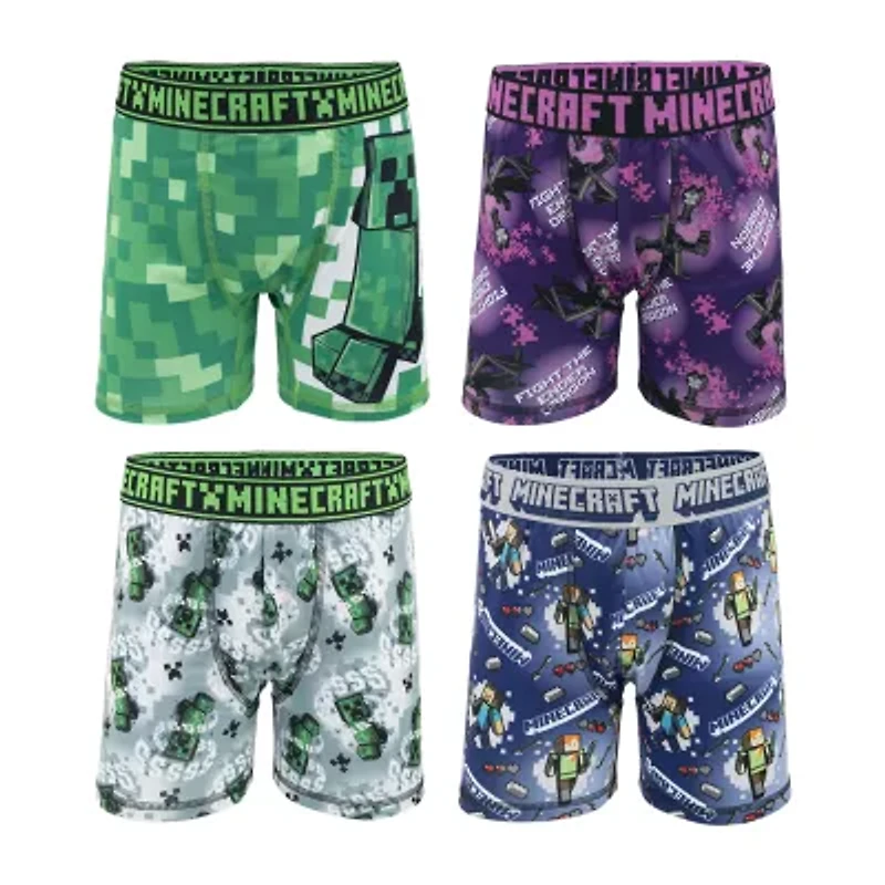 Little & Big Kid Boys Minecraft 4 Pack Boxer Briefs Babp2439
