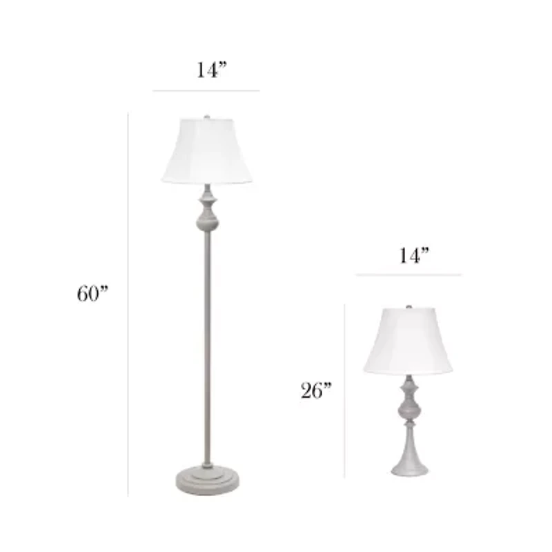 All the Rages Elegant Designs Traditionally Crafted With Shades 3-pc. Lamp Set
