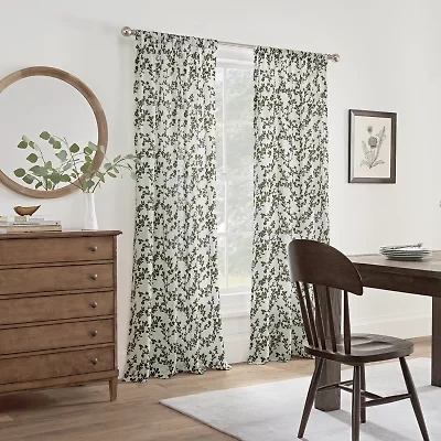 Linden Street Jameson Cotton Print Rod Pocket Sheer Single Curtain Panel