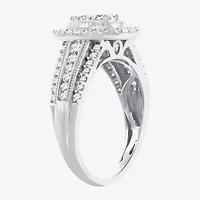Womens 1 CT.T.W. Natural Diamond 10K or 14K White Gold Pear Side Stone Halo Engagement Ring