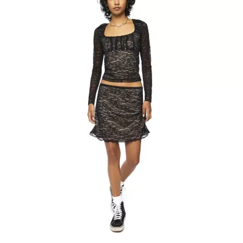 Forever 21 Womens Square Neck Long Sleeve Juniors Crop Top