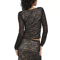 Forever 21 Womens Square Neck Long Sleeve Juniors Crop Top
