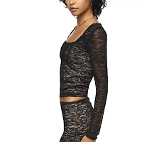 Forever 21 Womens Square Neck Long Sleeve Juniors Crop Top